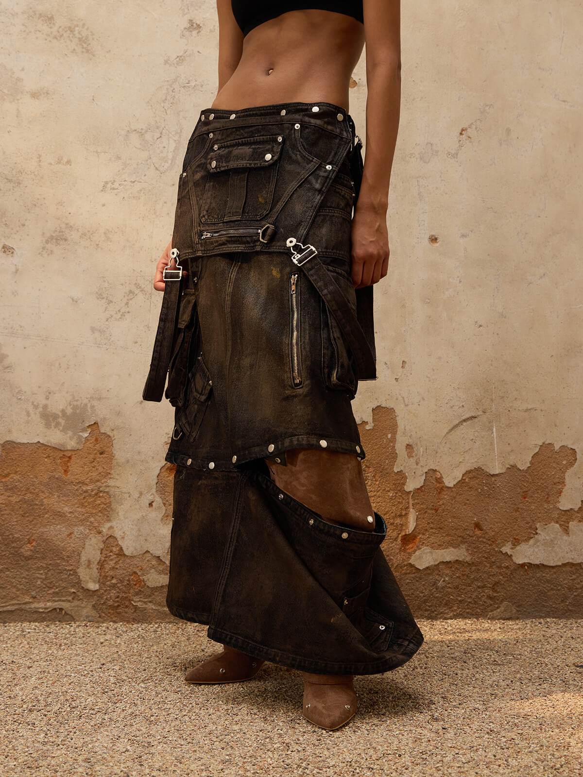 Mud Maxi Denim Dungarees Skirt