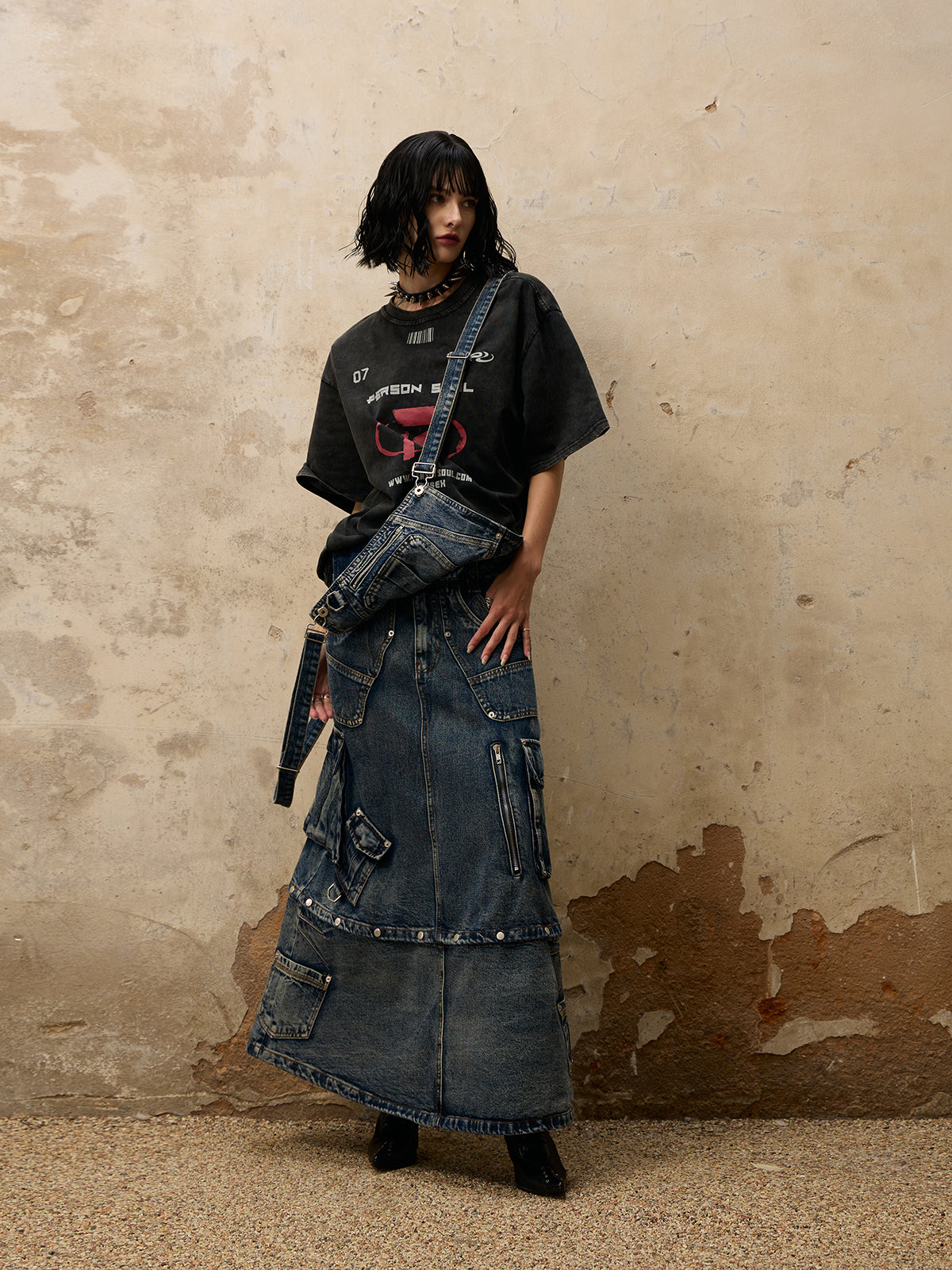  Maxi Denim Dungarees Skirt