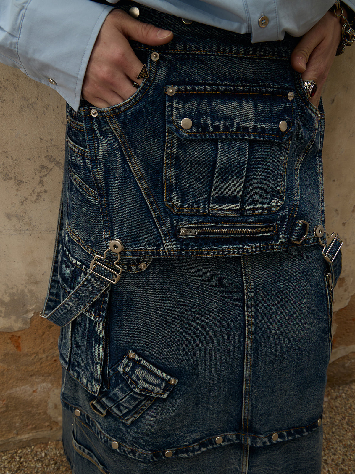  Maxi Denim Dungarees Skirt