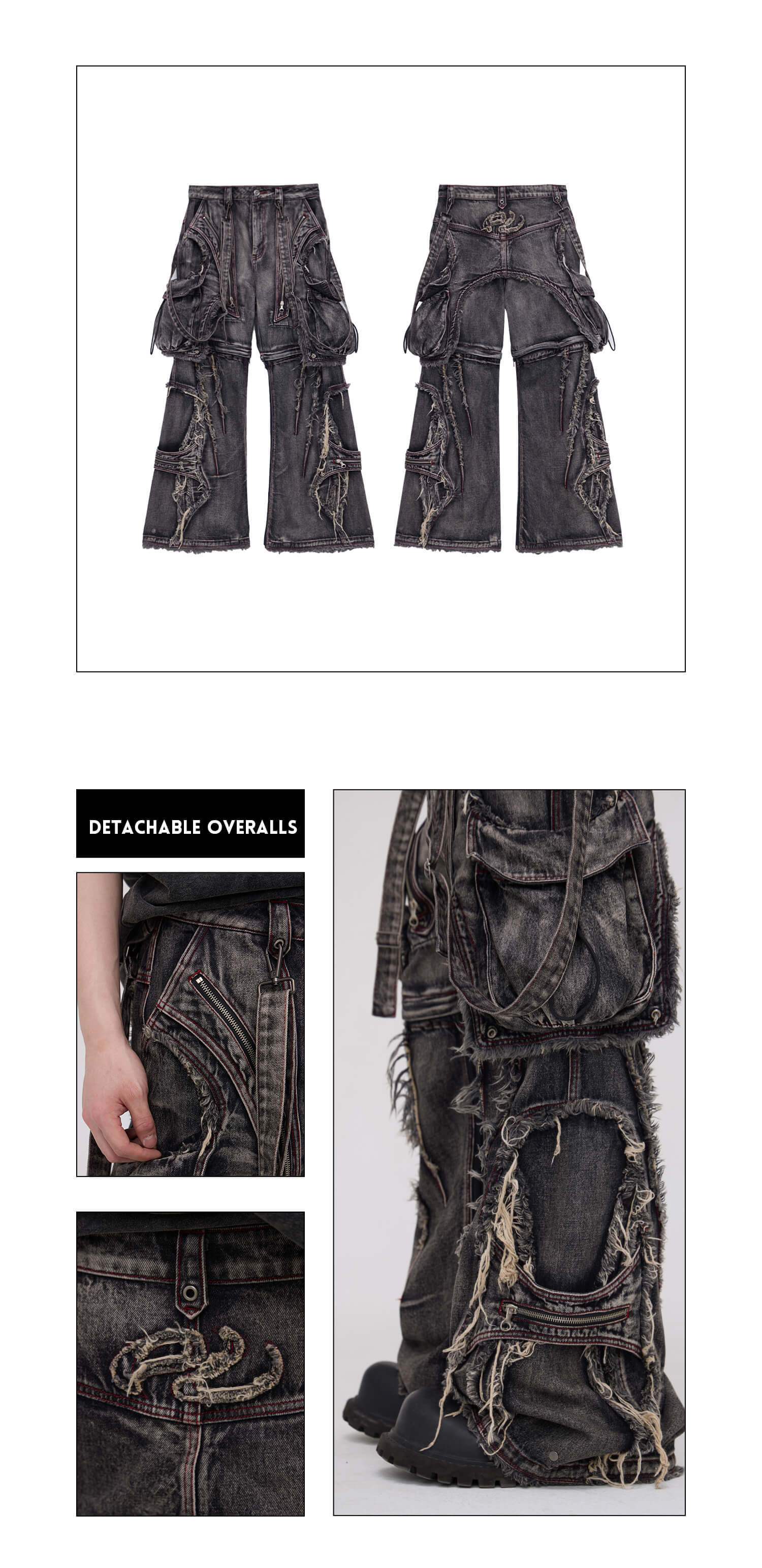 Black Detachable Denim Overalls