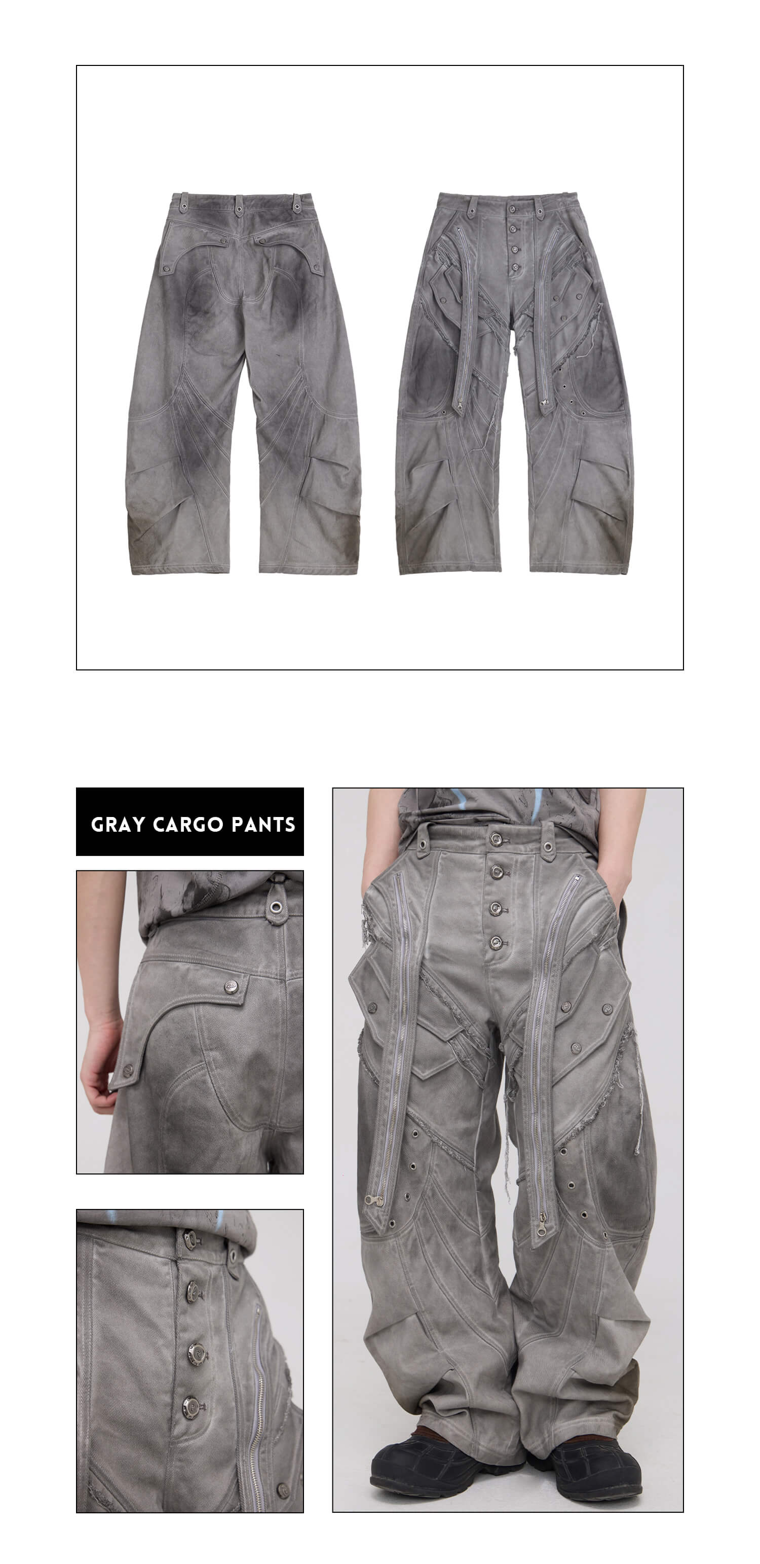 Split Deconstructed Gray Cargo Pants