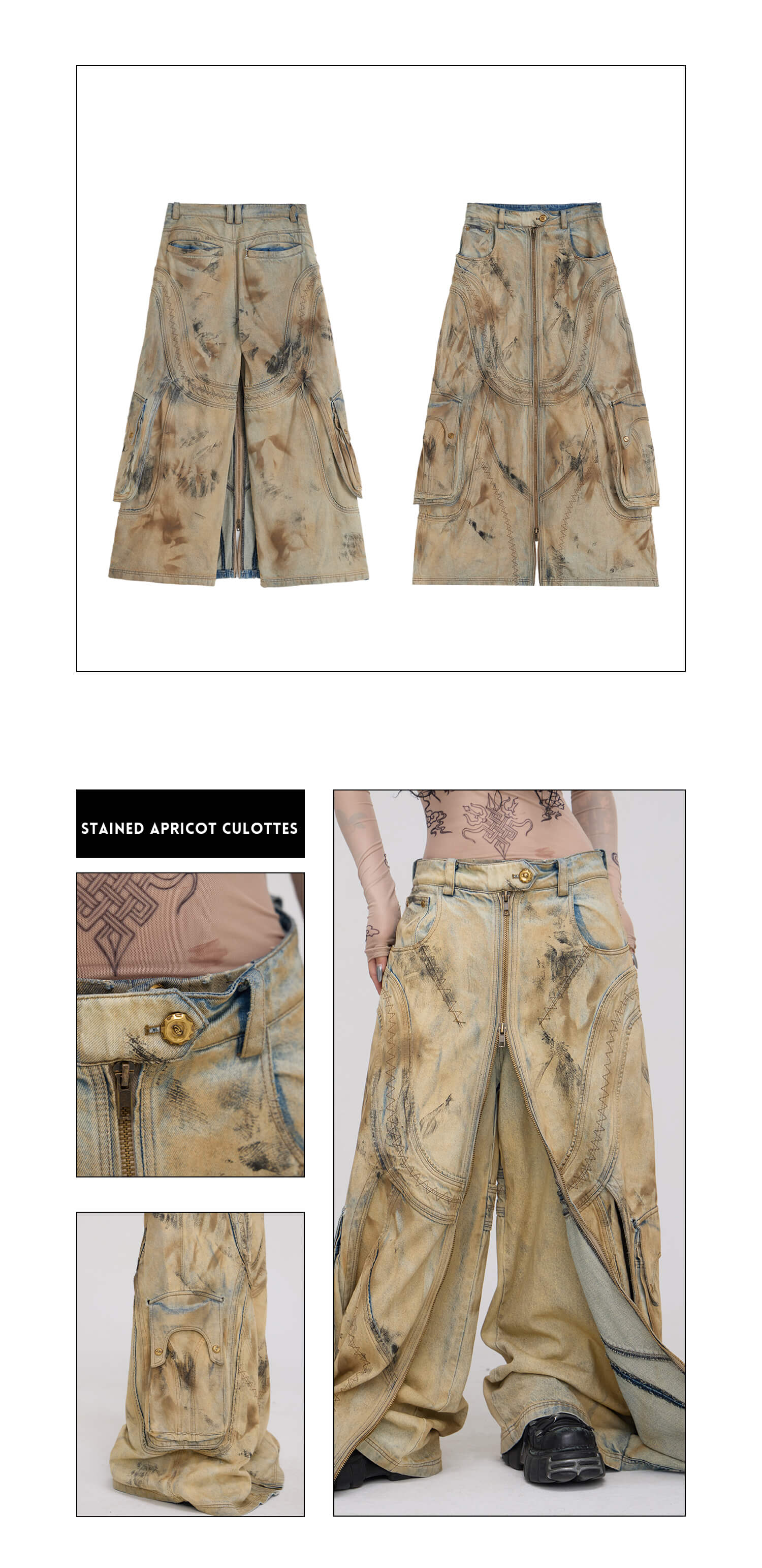 Dirty Distressed Apricot Gaucho Pants