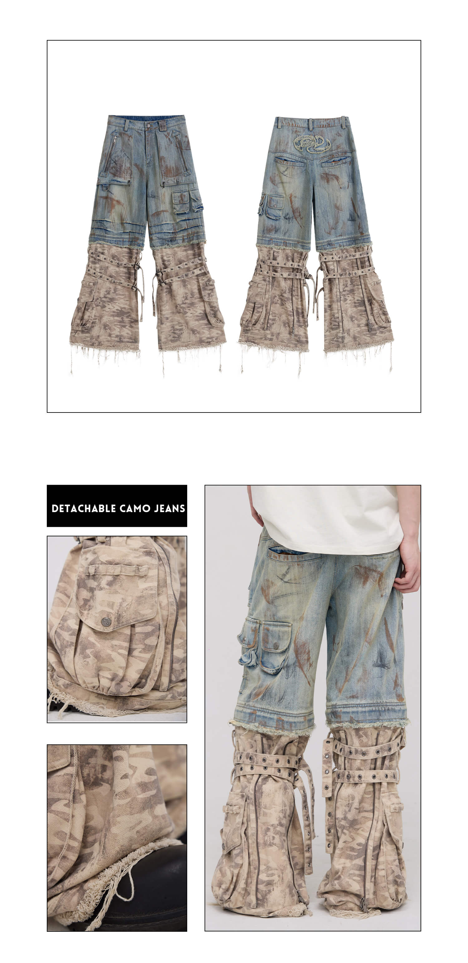 Detachable Paneled Camo Baggy Jeans