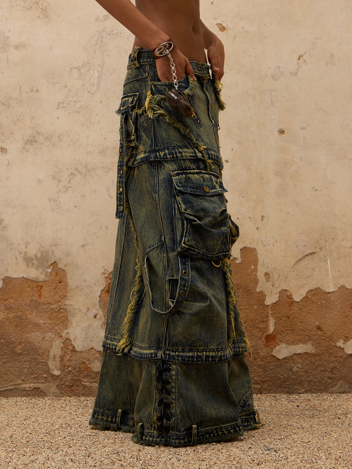 Three-Stage Maxi Washing Denim Skirt