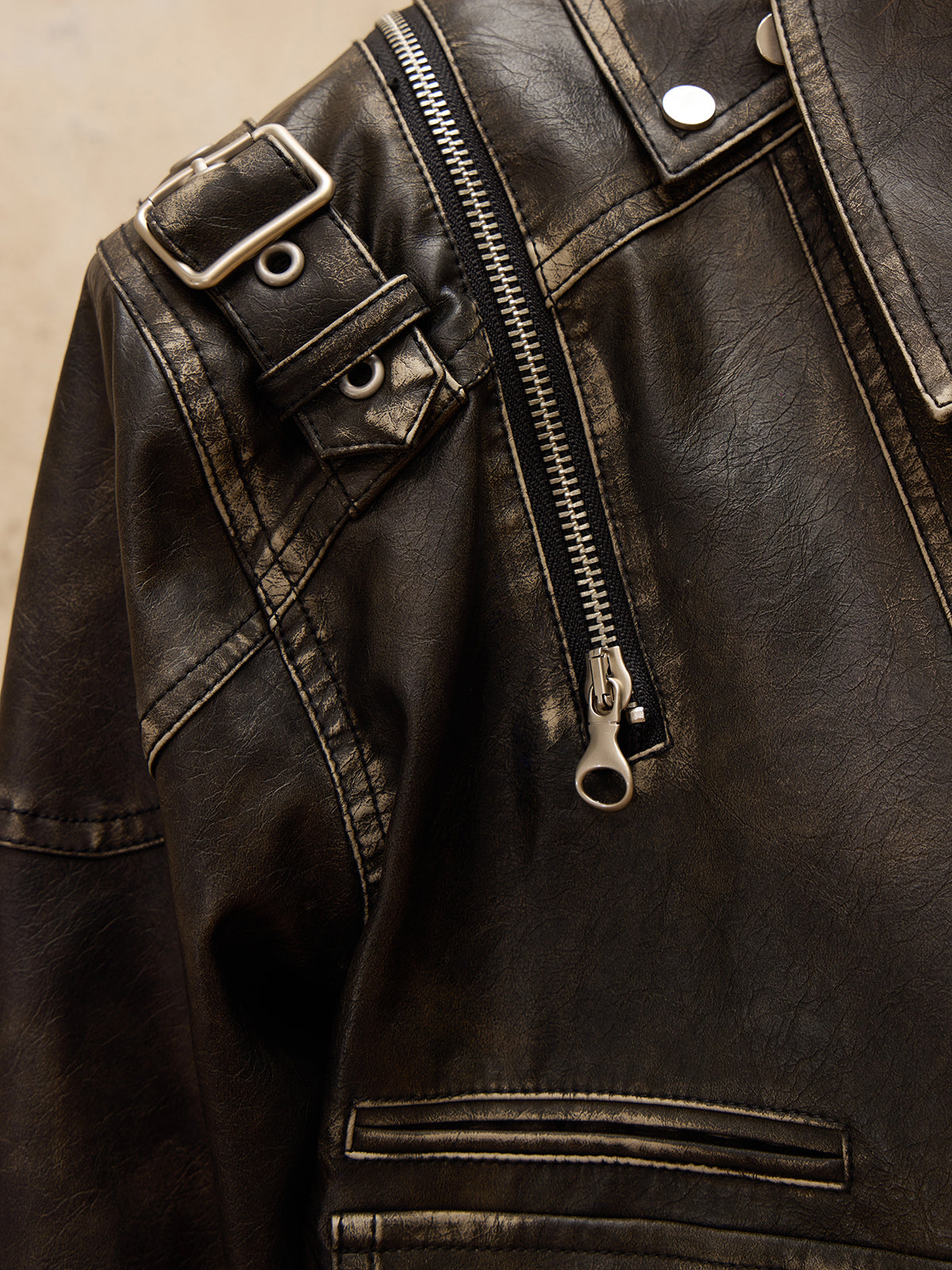 Personsoul Vintage Brush Leather Jacket