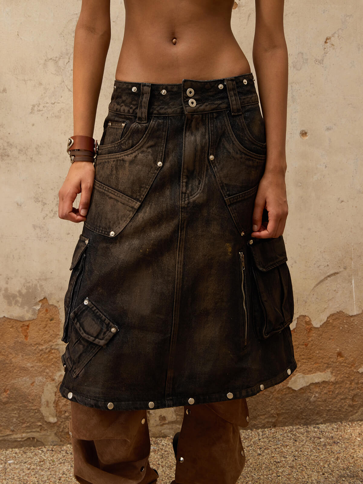 Mud Maxi Denim Dungarees Skirt