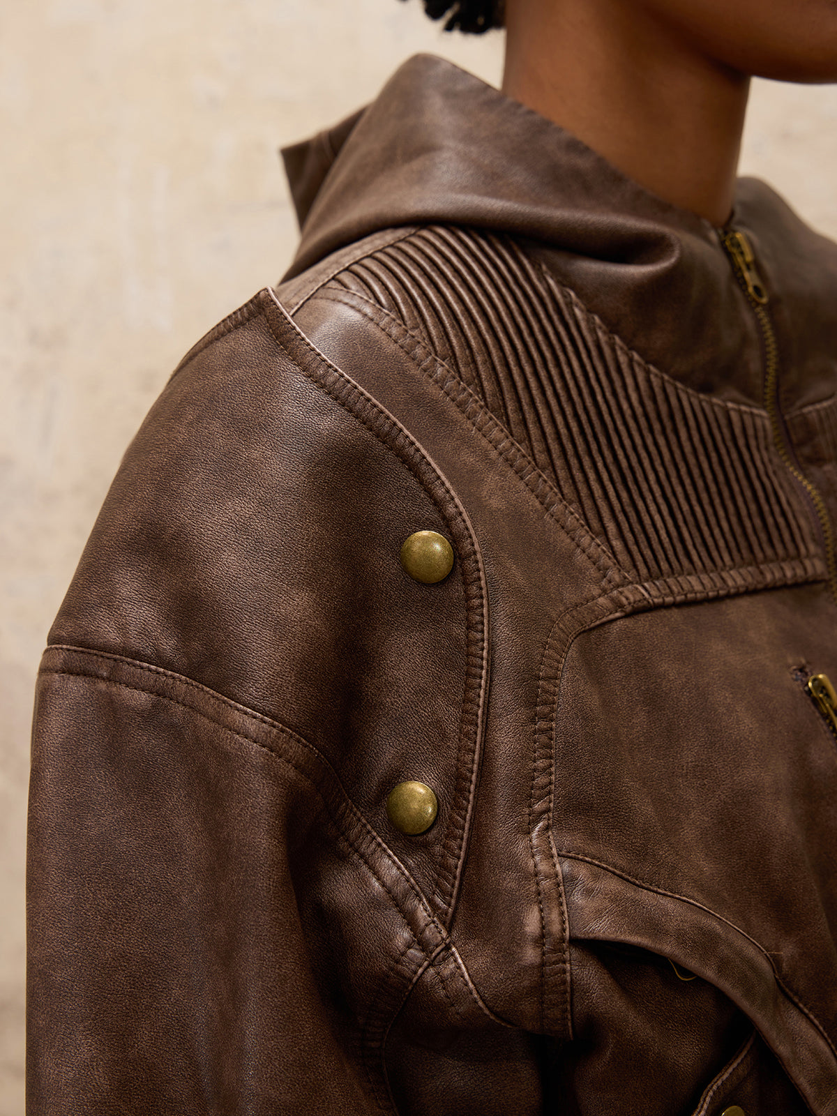 Personsoul Retro Blouson Leather Jacket