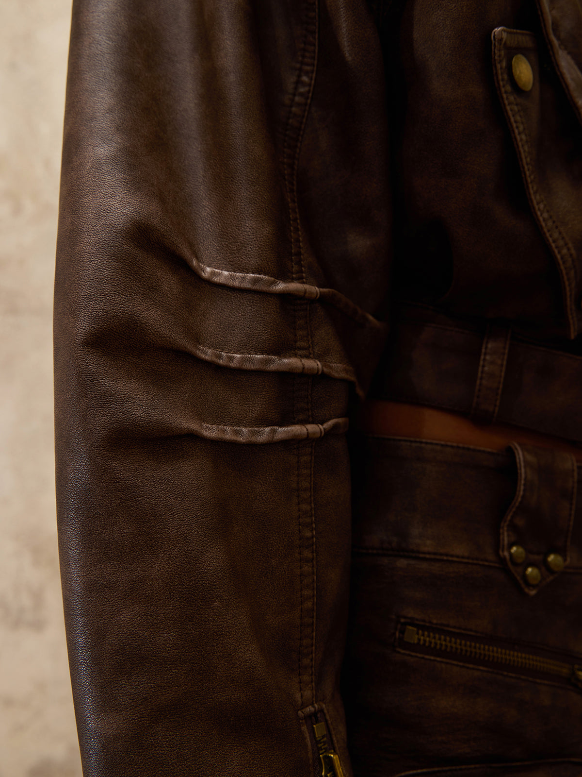 Personsoul Retro Blouson Leather Jacket
