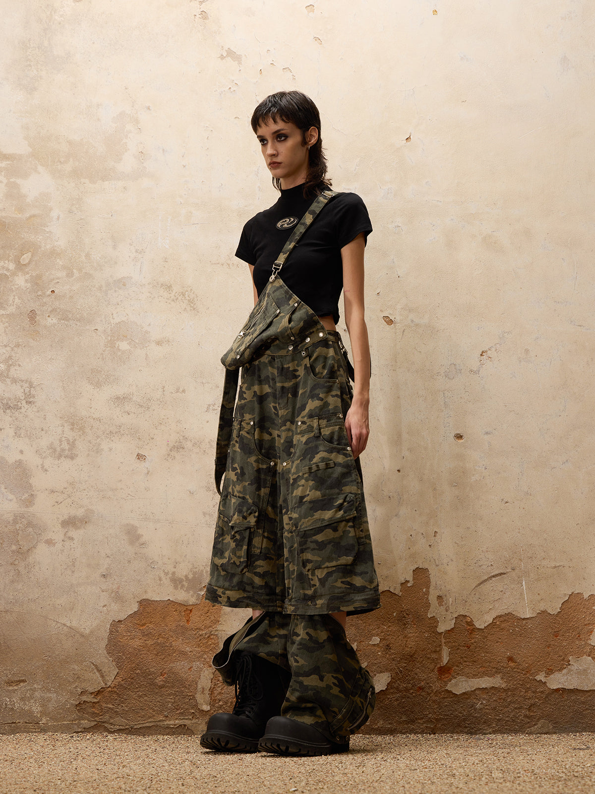 Personsoul Camouflage Overalls with Zip Off Legs