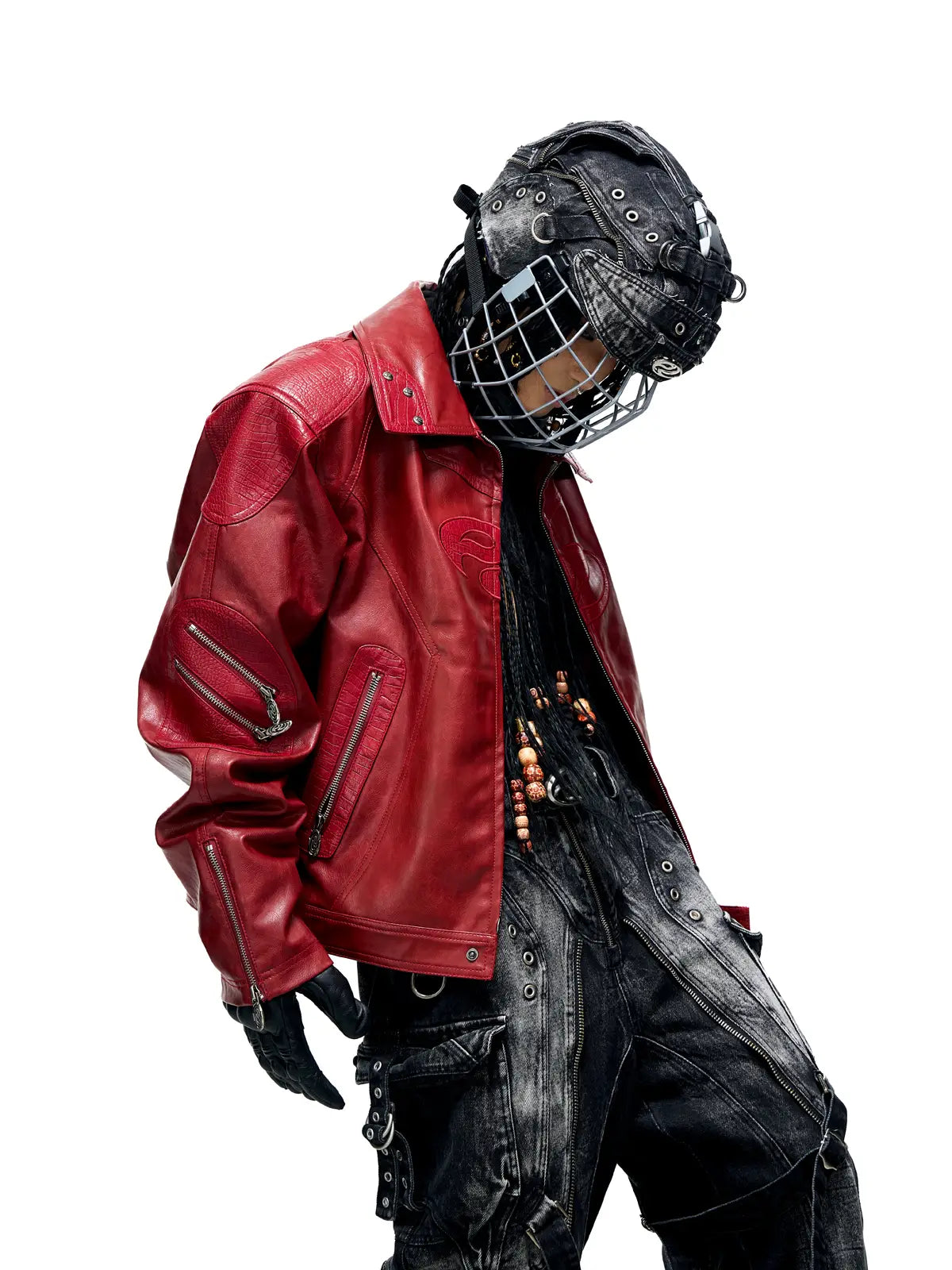 Personsoul Croc Effect Panel Leather Jacket