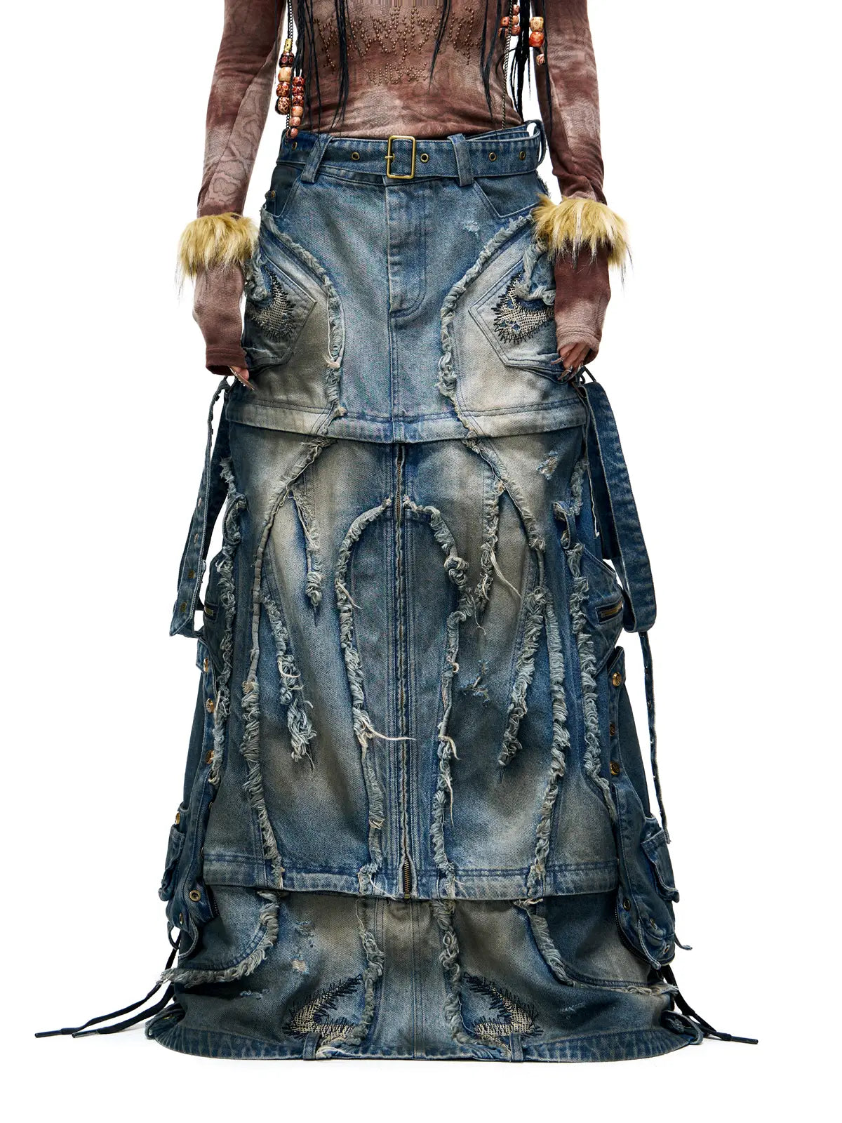 Personsoul Detachable Denim Cargo Skirt (6 in 1)