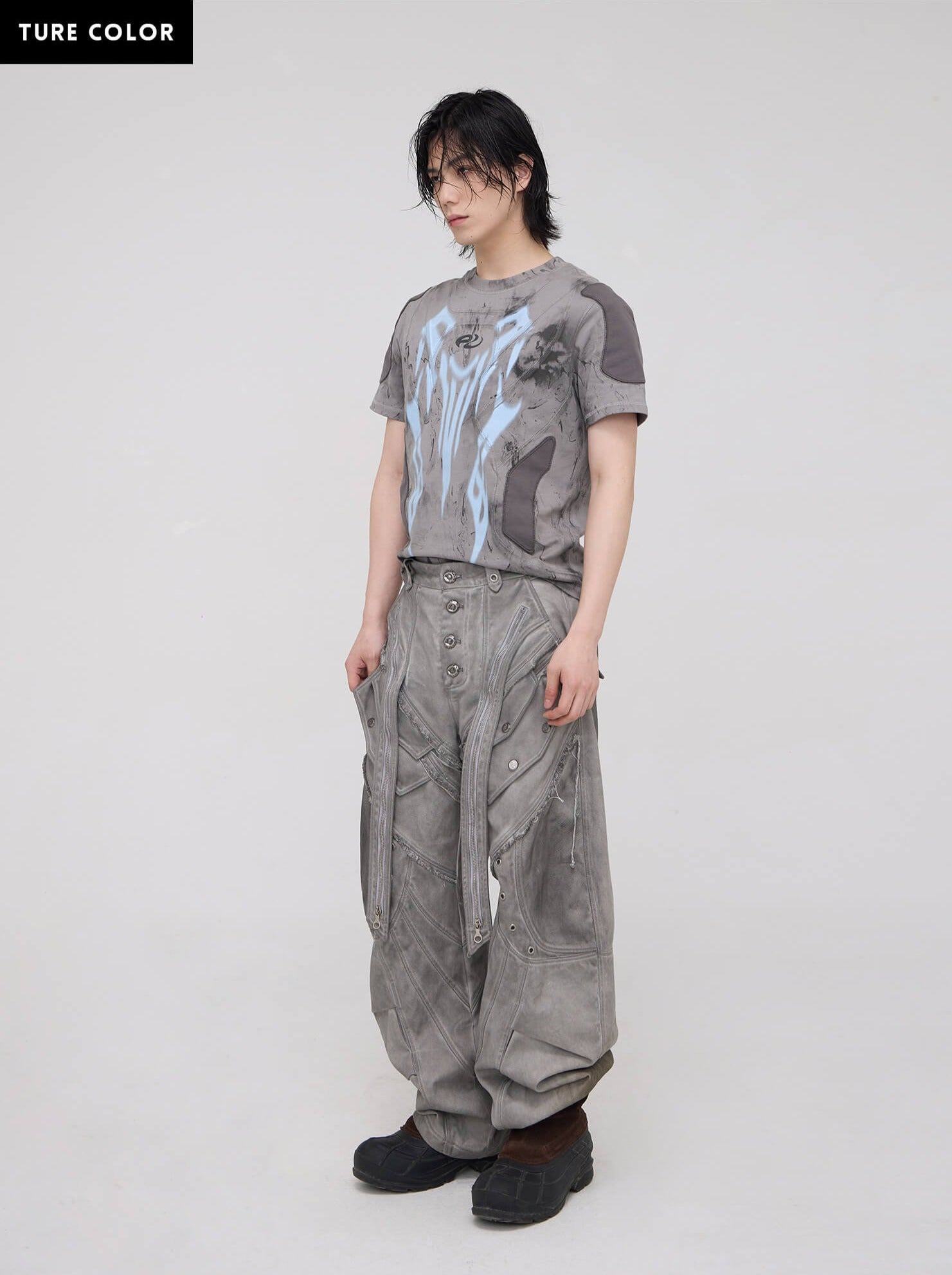 Split Deconstructed Gray Cargo Pants