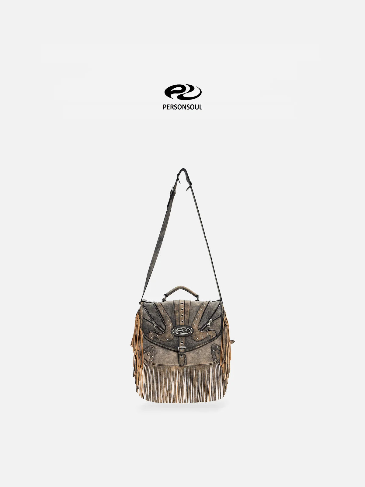 Personsoul Heavy-Duty Fringe Leather Messenger