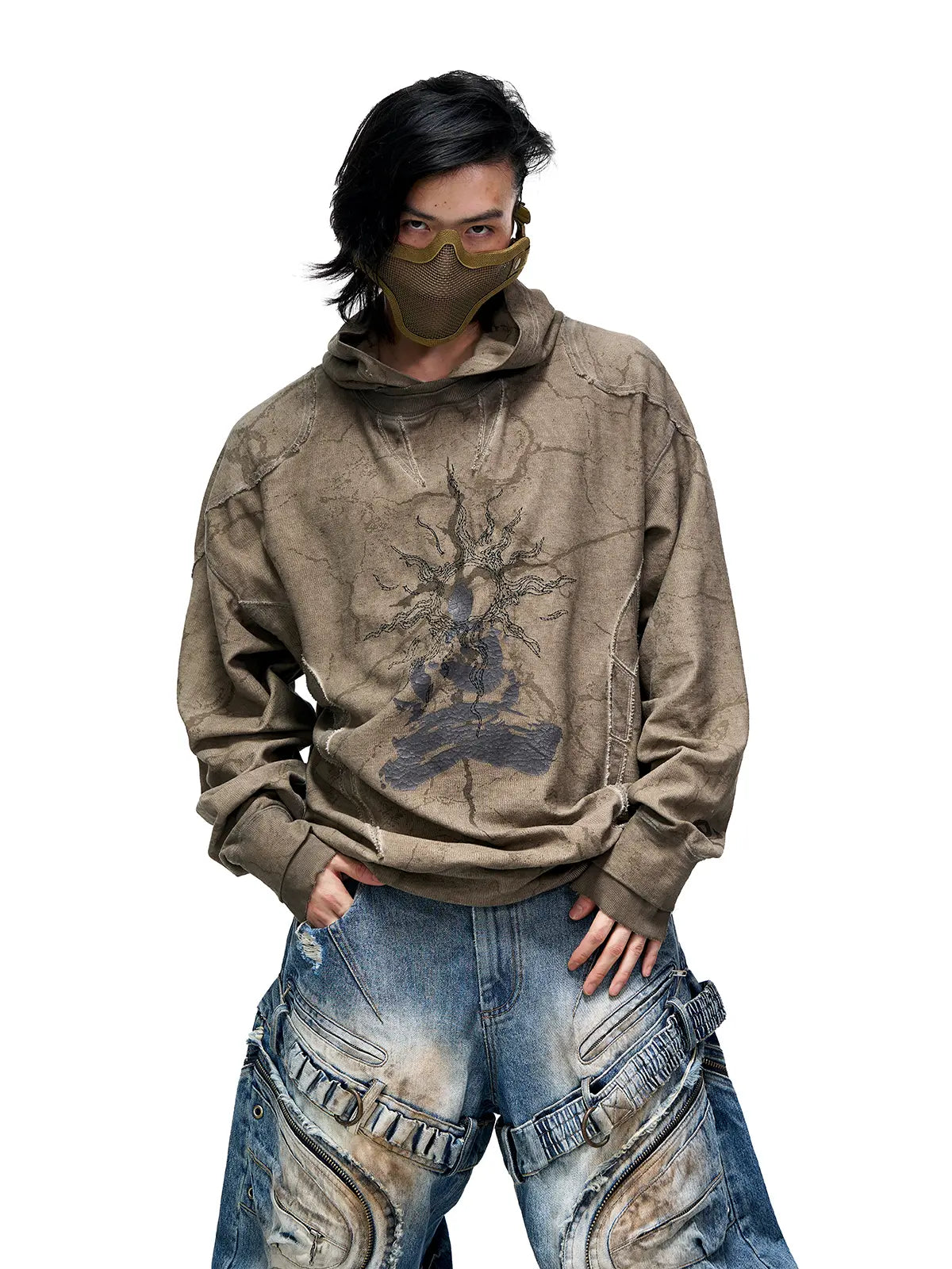 Personsoul Vintage Sun Totem Distressed Hoodies