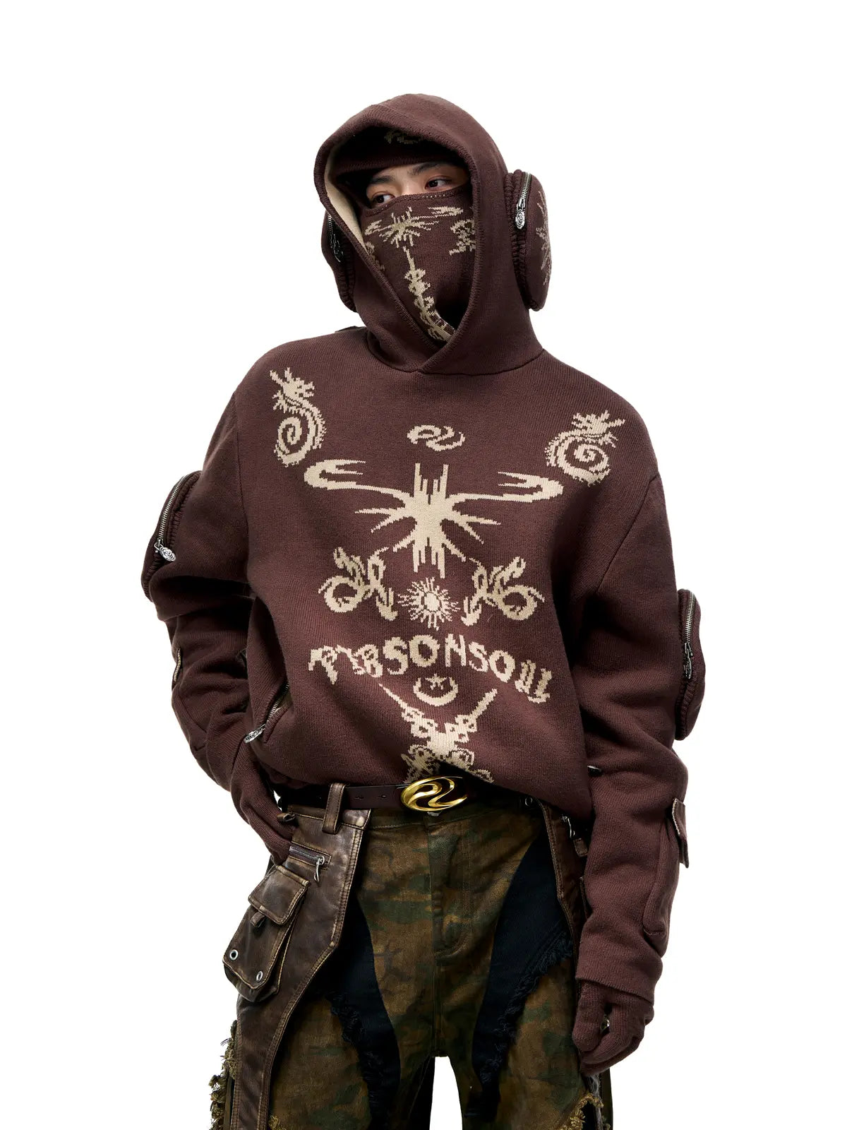 Totem Hoodie Sweater with Face Mask