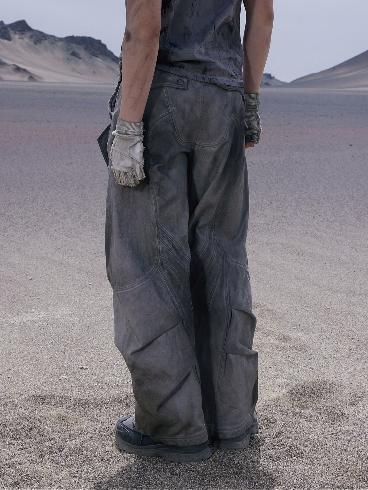 Split Deconstructed Gray Cargo Pants