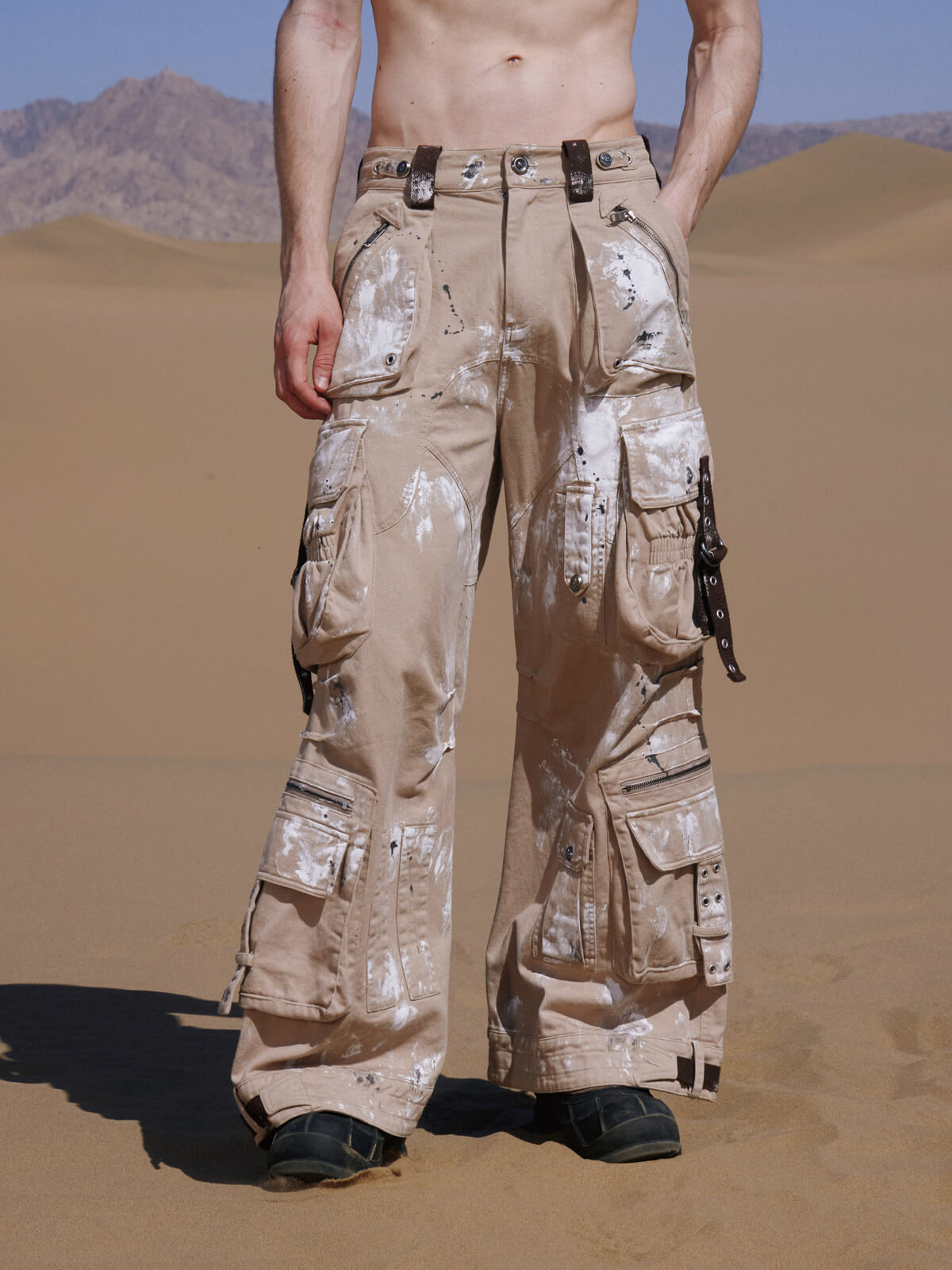 Personsoul Tactical Structure Paint Stains Cargo Pants